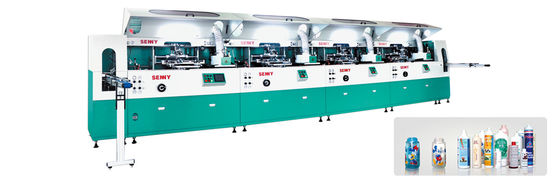 A máquina de impressão automática da tela de seda para latas de vidro plásticas do metal engarrafa copos